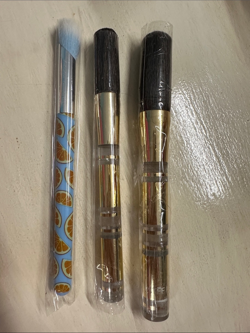 Set of 3 Makeup Brushes - Gold & Blue Handles